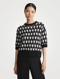 Bouclé Houndstooth Jacquard Sweater