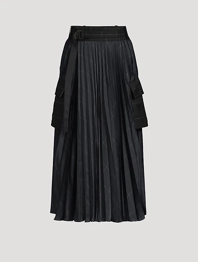 Pleated Cargo Midi Skirt Plaid Print