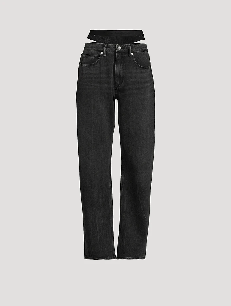 Layered Straight Jeans With Removable Crystal Underwear