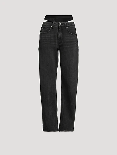Layered Straight Jeans With Removable Crystal Underwear