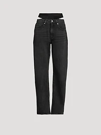 Layered Straight Jeans With Removable Crystal Underwear