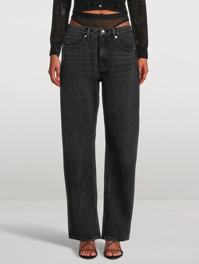 Layered Straight Jeans With Removable Crystal Underwear