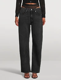 Layered Straight Jeans With Removable Crystal Underwear