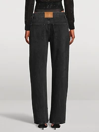 Layered Straight Jeans With Removable Crystal Underwear