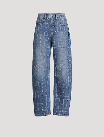 Laser-Distressed Balloon-Leg Jeans