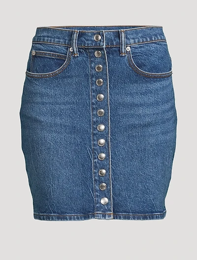 Snap-Front Denim Mini Skirt