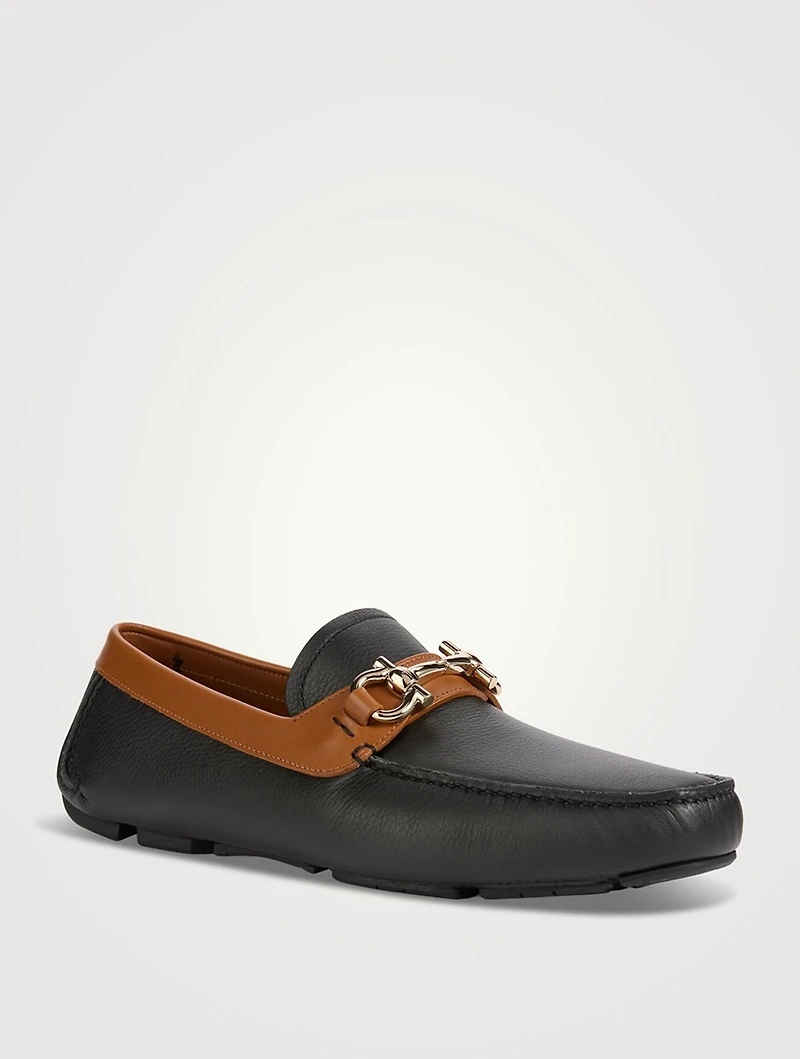 Gancini Ornament Leather Driver Loafers