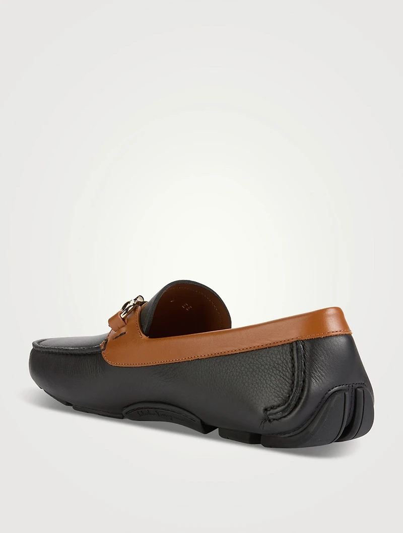 Gancini Ornament Leather Driver Loafers