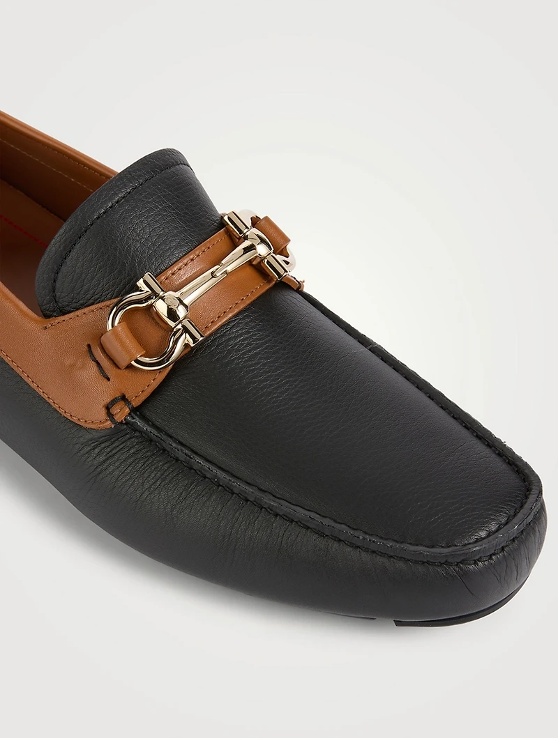 Gancini Ornament Leather Driver Loafers