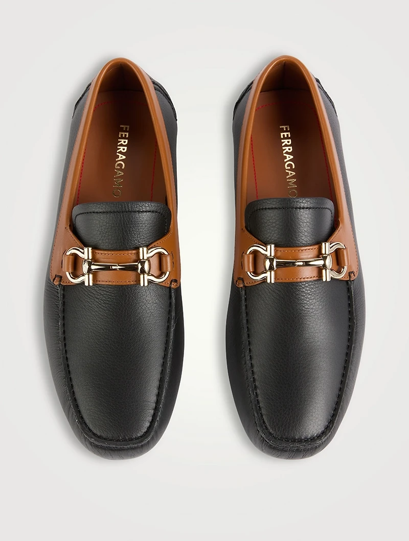 Gancini Ornament Leather Driver Loafers