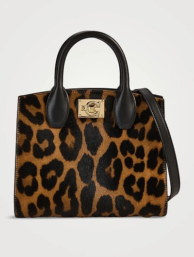 Small Ferragamo Studio Ponyhair Satchel In Leopard Print