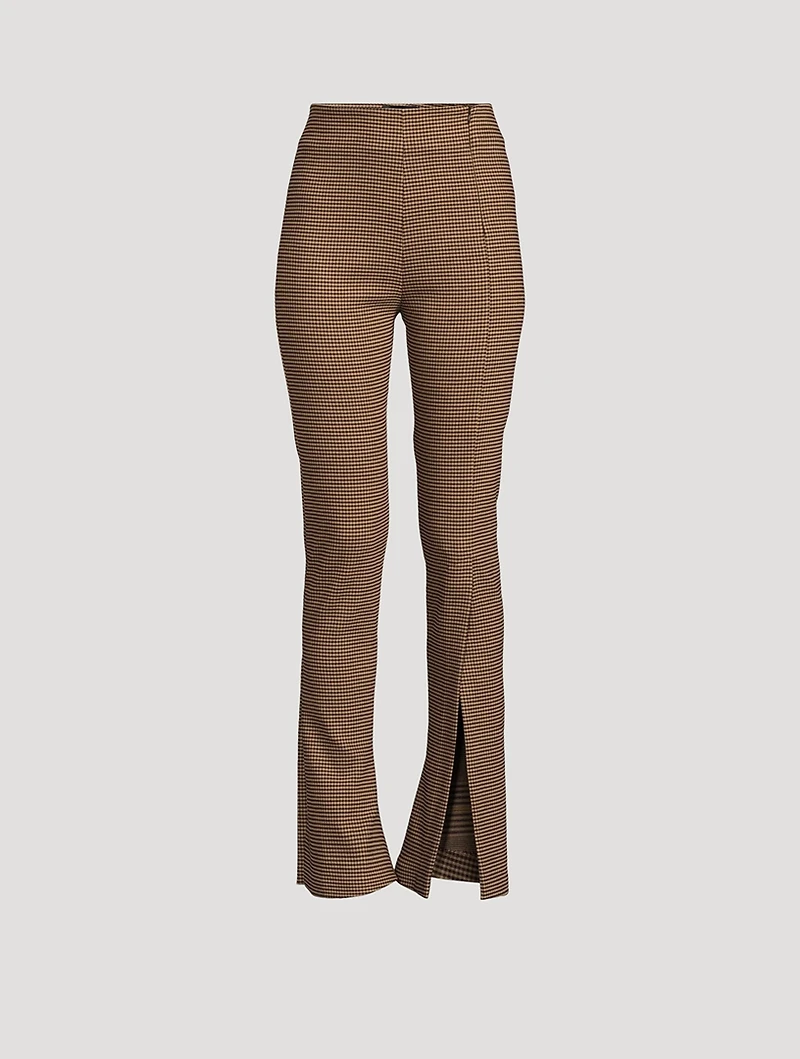 Split-Cuff Bootcut Trousers Gingham Print