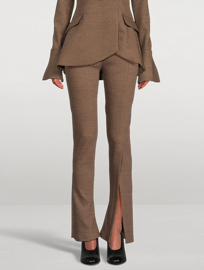 Split-Cuff Bootcut Trousers Gingham Print
