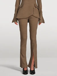 Split-Cuff Bootcut Trousers Gingham Print