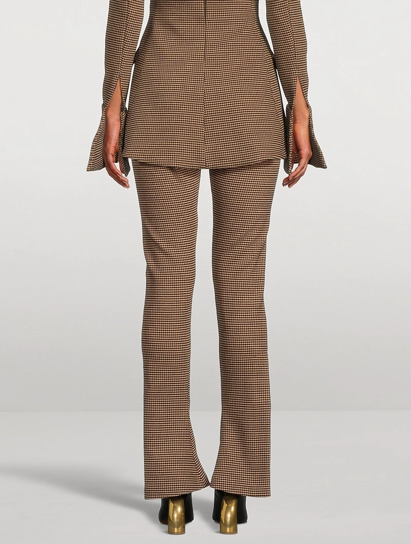 Split-Cuff Bootcut Trousers Gingham Print
