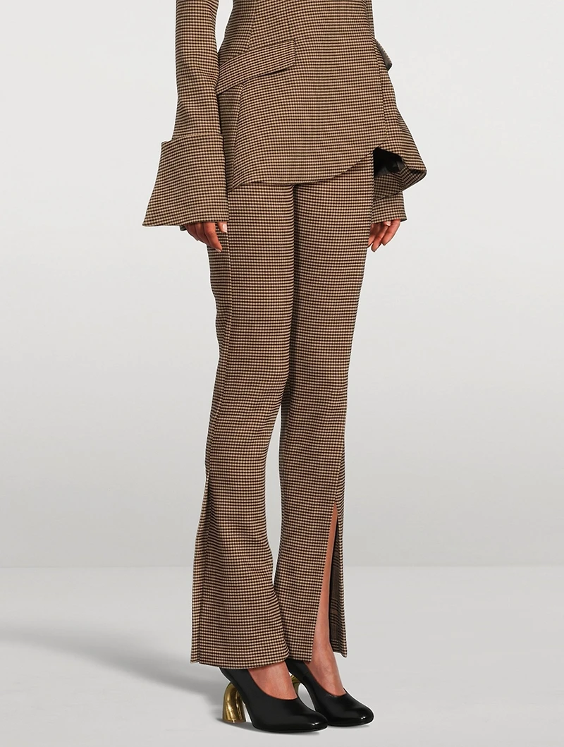 Split-Cuff Bootcut Trousers Gingham Print