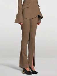 Split-Cuff Bootcut Trousers Gingham Print