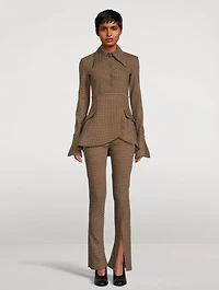 Split-Cuff Bootcut Trousers Gingham Print
