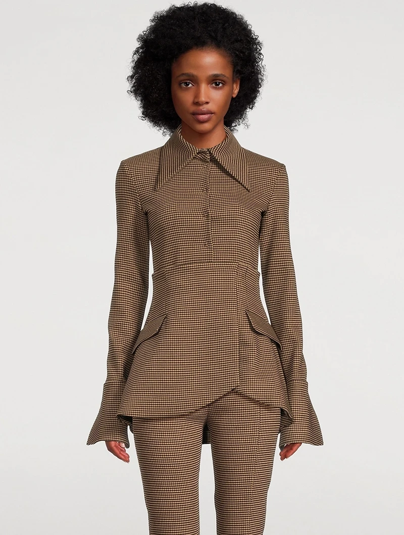 Split-Cuff Jacket Gingham Print