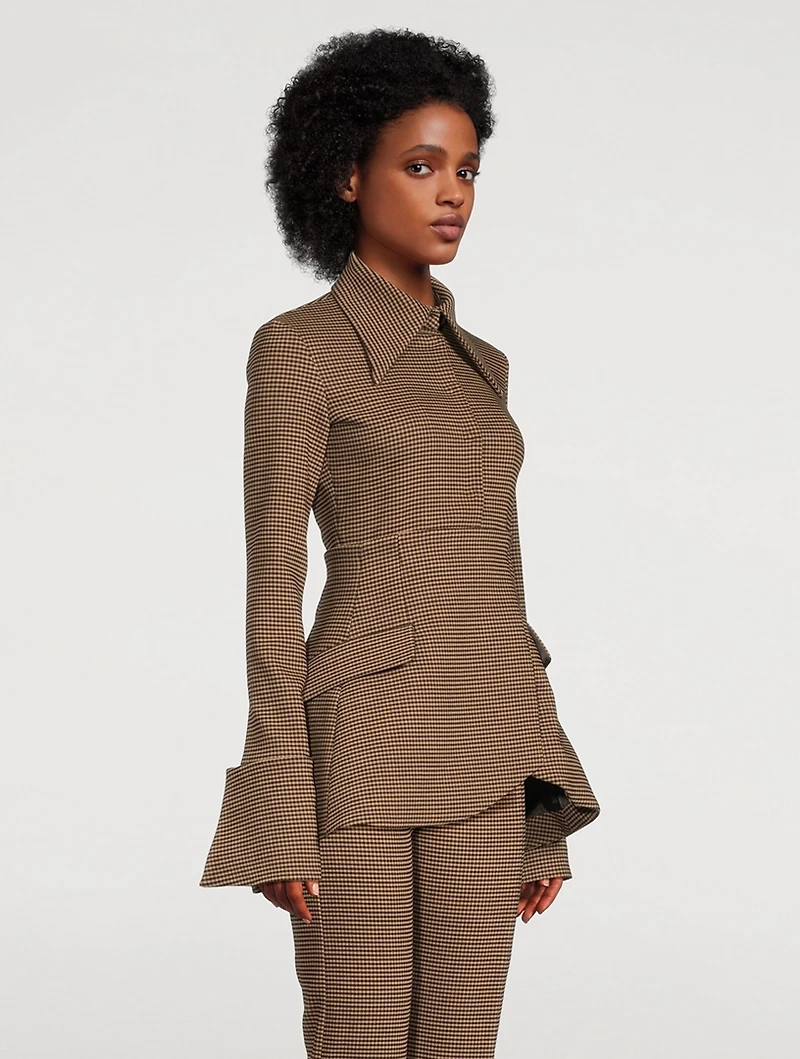 Split-Cuff Jacket Gingham Print