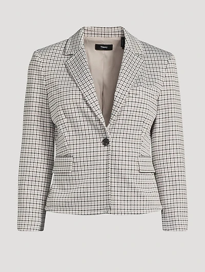 Stretch Blazer Micro Houndstooth Print