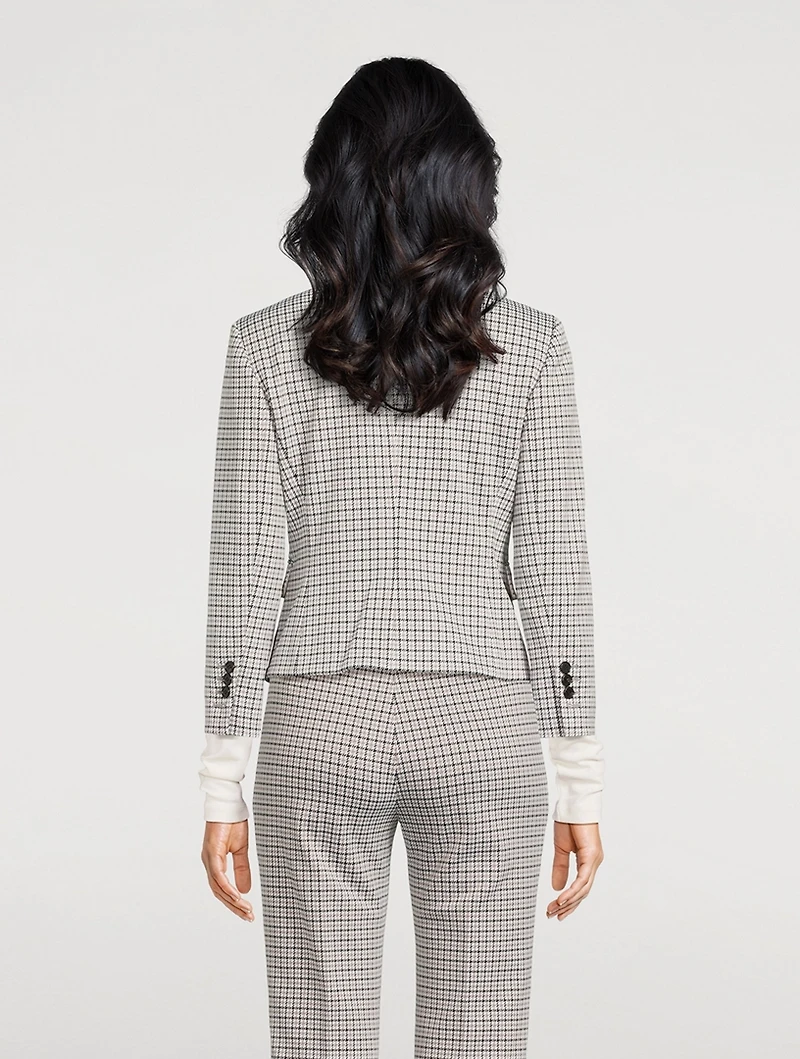 Stretch Blazer Micro Houndstooth Print