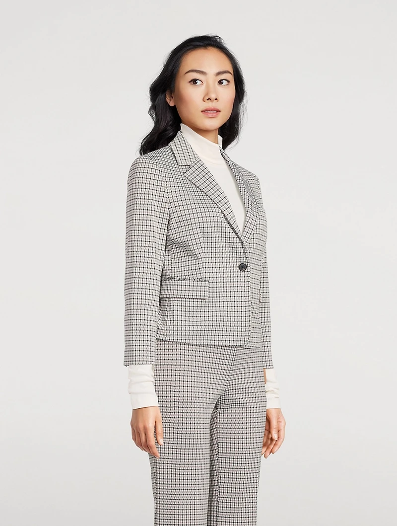 Stretch Blazer Micro Houndstooth Print