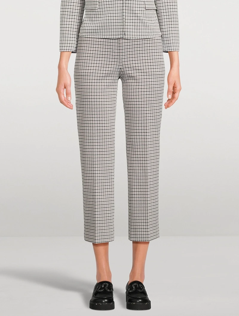 Stretch Kick Flare Trousers Micro Houndstooth Print