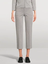 Stretch Kick Flare Trousers Micro Houndstooth Print
