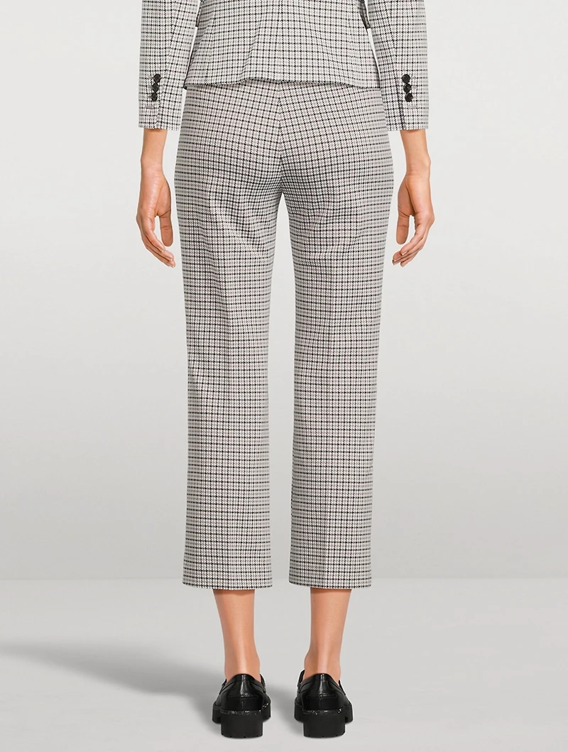 Stretch Kick Flare Trousers Micro Houndstooth Print