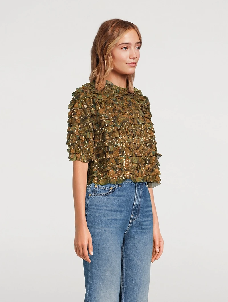 Carmella Ruffled Blouse Paisley Print