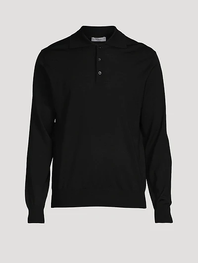 Merino Wool Fine-Knit Polo Sweater