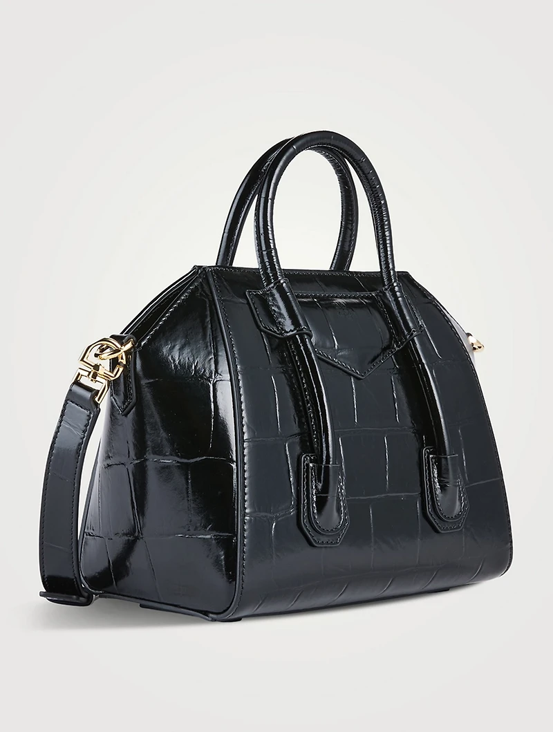 Mini Antigona Lock Croc-Embossed Leather Bag