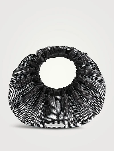 Mini Crescent Crystal Satin Top Handle Bag