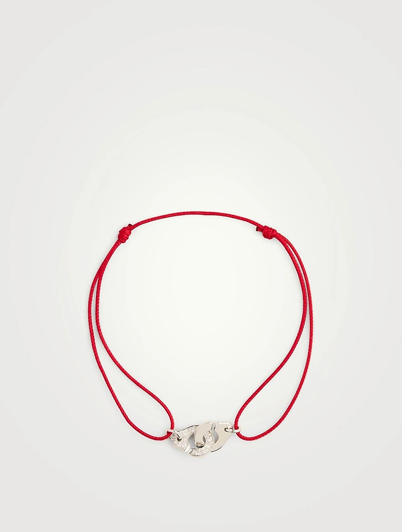 Menottes Dinh Van R8 Satin Cord And White Gold Bracelet With Diamonds