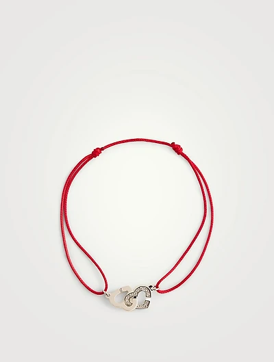 Double Cœurs R9 Satin Cord And White Gold Bracelet With Diamonds