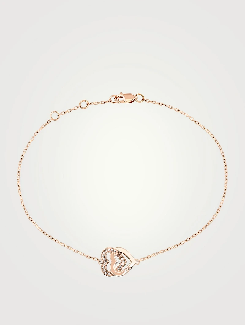 Double Cœurs R10 Rose Gold Chain Bracelet With Diamonds