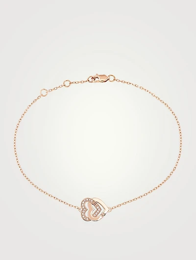 Double Cœurs R10 Rose Gold Chain Bracelet With Diamonds