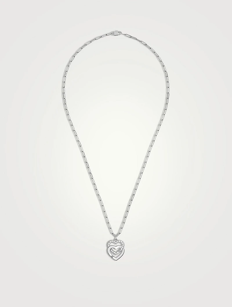Double Cœurs R15 Mixed Link White Gold Pendant Necklace With Diamonds