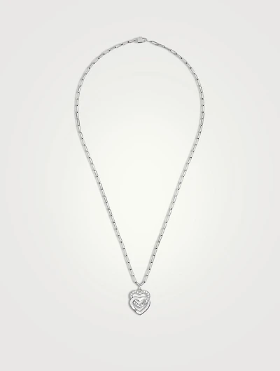 Double Cœurs R15 Mixed Link White Gold Pendant Necklace With Diamonds