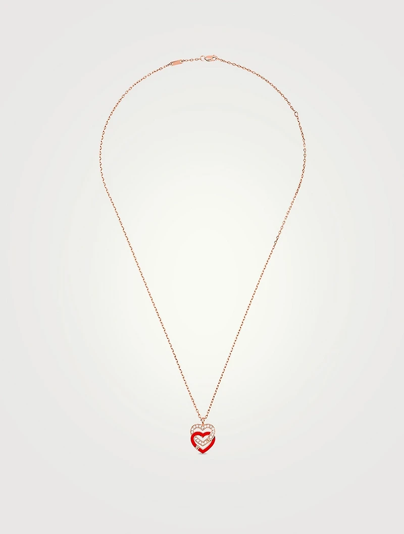 Qixi Red Edition Double Cœurs R12 Rose Gold Chain Pendant Necklace With Diamonds