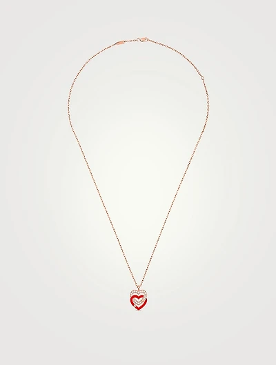 Qixi Red Edition Double Cœurs R12 Rose Gold Chain Pendant Necklace With Diamonds