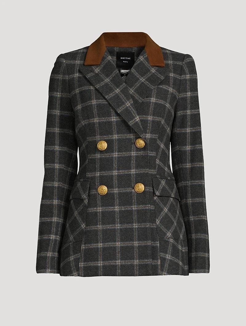 Wedding Double-Breasted Windowpane Check Blazer
