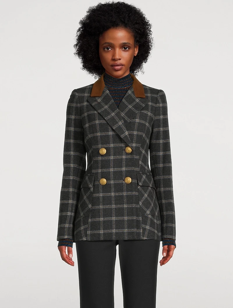 Wedding Double-Breasted Windowpane Check Blazer