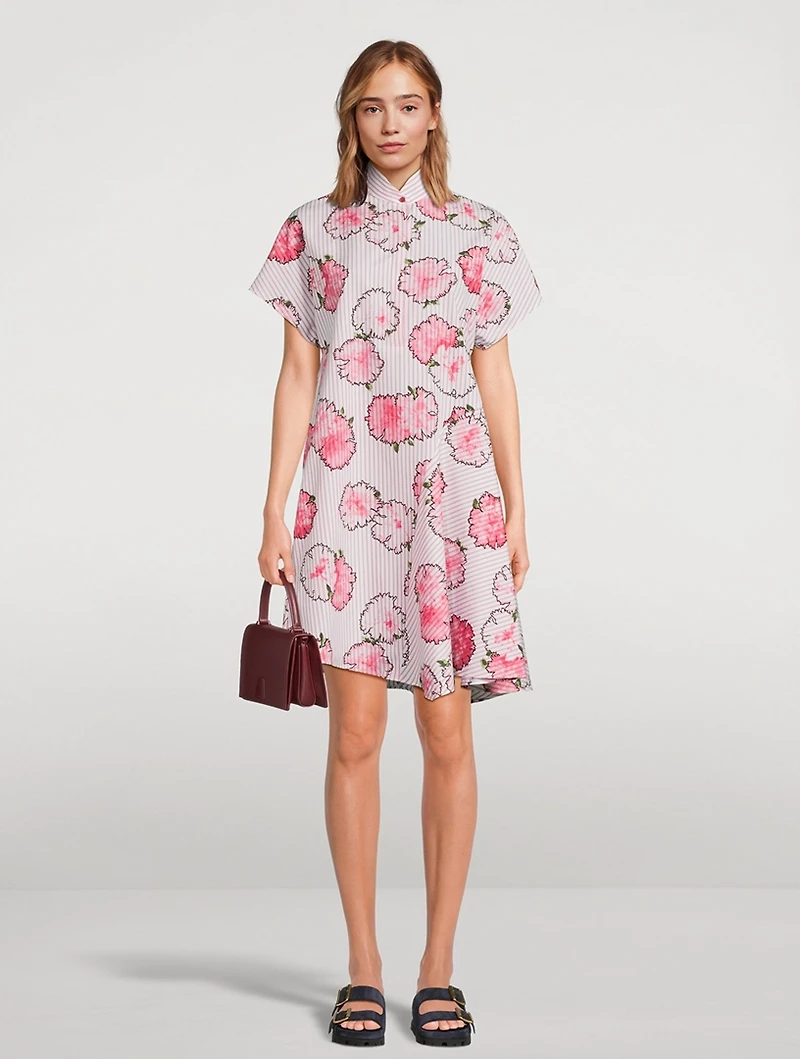 Poplin Shirt Dress Floral Carnation Print