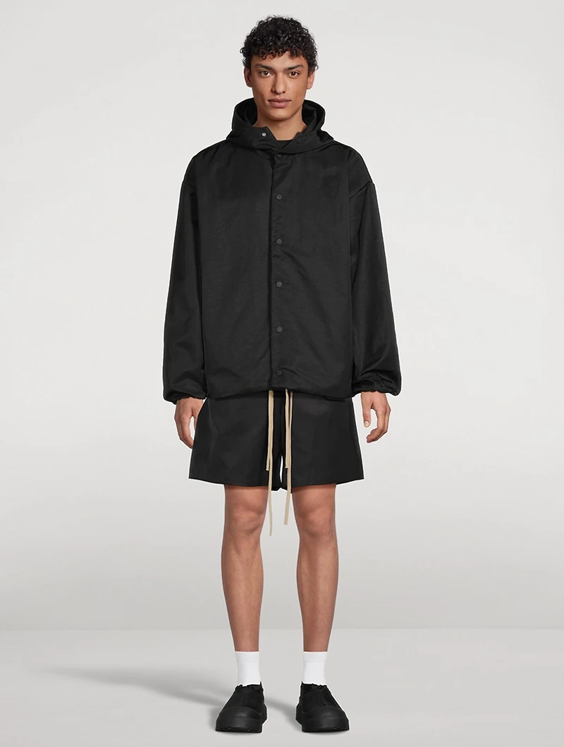 Textured Nylon Hooded Coaches Jacket