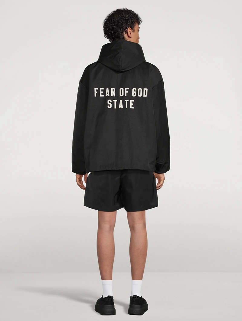 Textured Nylon Hooded Coaches Jacket