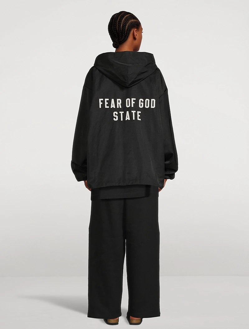 Textured Nylon Hooded Coaches Jacket