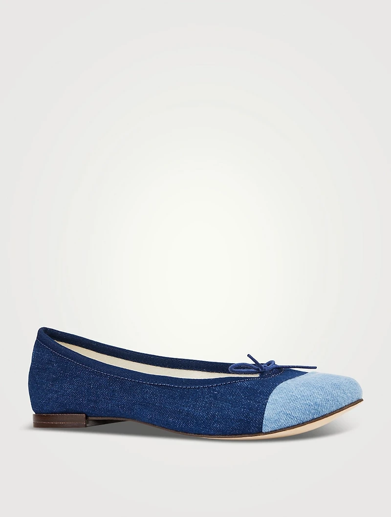 Flora Denim Cap-Toe Ballet Flats