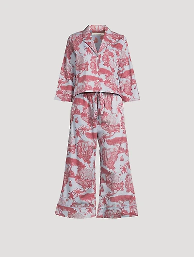 Boxy Shirt And Wide Leg Pajama Set Loxodonta Print